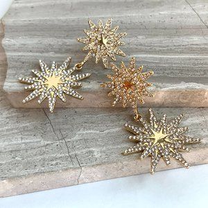 NEW ~ Anthropologie Crystal Embellished Double Star Earrings